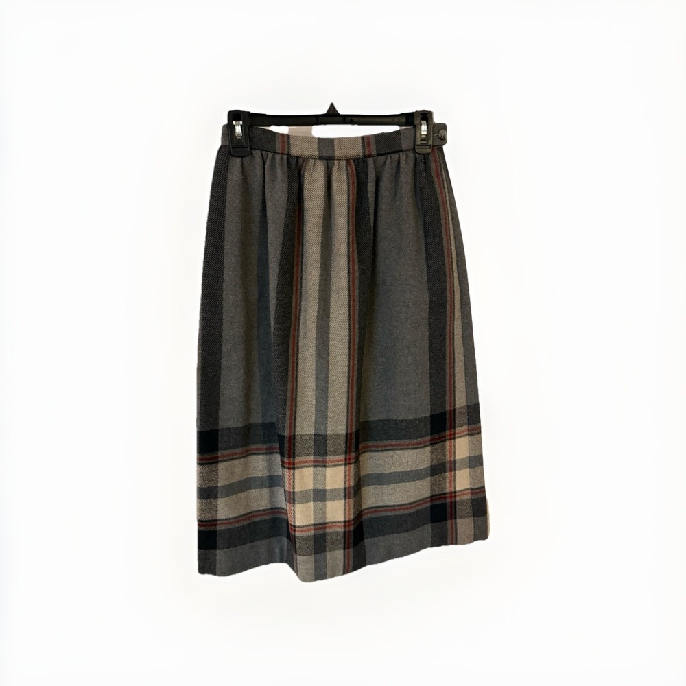 Vintage KORET Plaid A-Line Multicolor Midi Skirt Wool Blend Women's Size 8